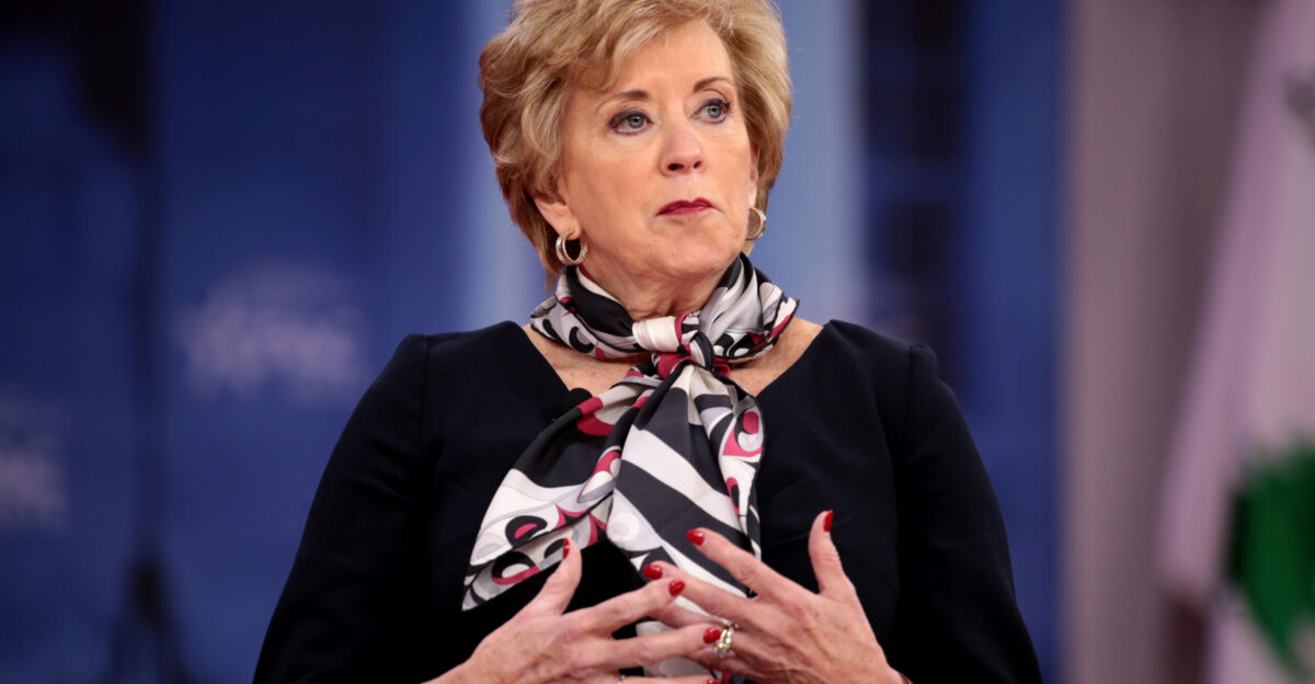 Administrator of the Small Business Administration Linda McMahon speaking at the 2018 Conservative Political Action Conference CPAC in National Harbor Maryland Please attribute to Gage Skidmore if used elsewhere