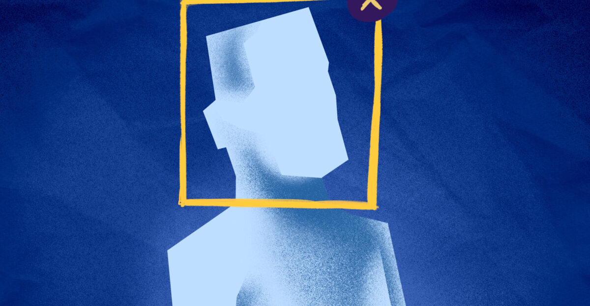 Illustration depicting Facebook use of facial recognition Made for the entry Meta limits facial recognition in Facebook but will continue to use it in future products from the blog Contenido libre de R3D Red en defensa de los derechos digitales