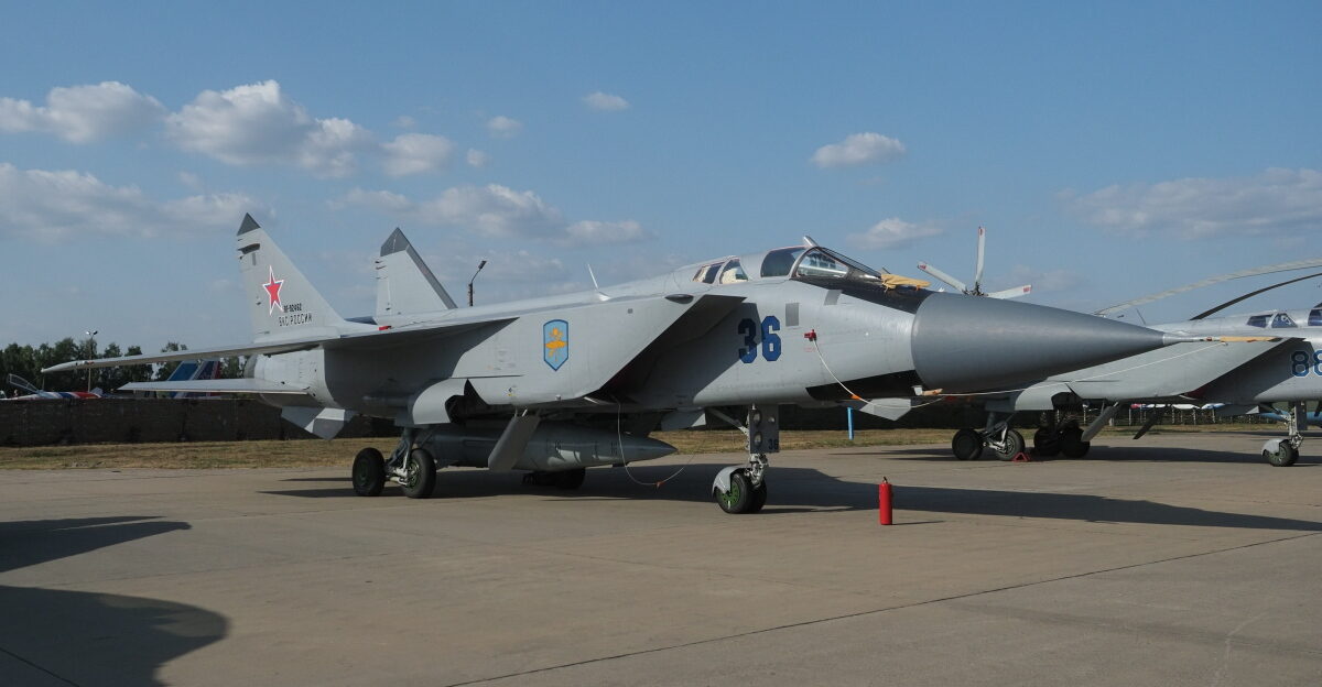 Russian Air Force MiG-31K blue 36 registration RF-92462 on static display at military-technical forum Army-2022 Kubinka Air Base Moscow region Russian Federation