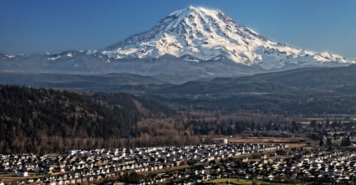 Mount Rainier Looms over the Puyallup Valley Washington U S