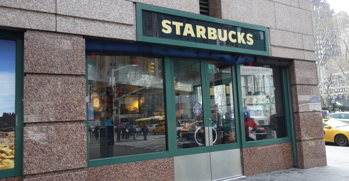 A Starbucks inside of the HBO building 1100 Avenue of the Americas at Sixth Avenue and 42nd Street in Bryant Park Midtown Manhattan