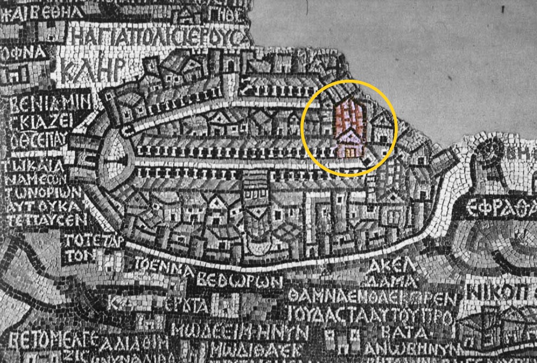 Nea Church marked on the Madaba Map