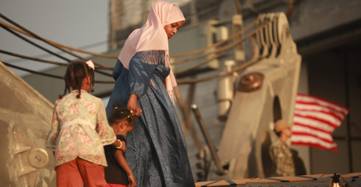 U S citizens and others who have requested departure from Sudan board the Military Sealift Command expeditionary fast transport ship USNS Brunswick T-EPF 6 while it moors in Port Sudan April 30 2023 Brunswick has made two trips from Port Sudan while supporting the Department of State s efforts to evacuate U S citizens and others who have requested departure from Sudan