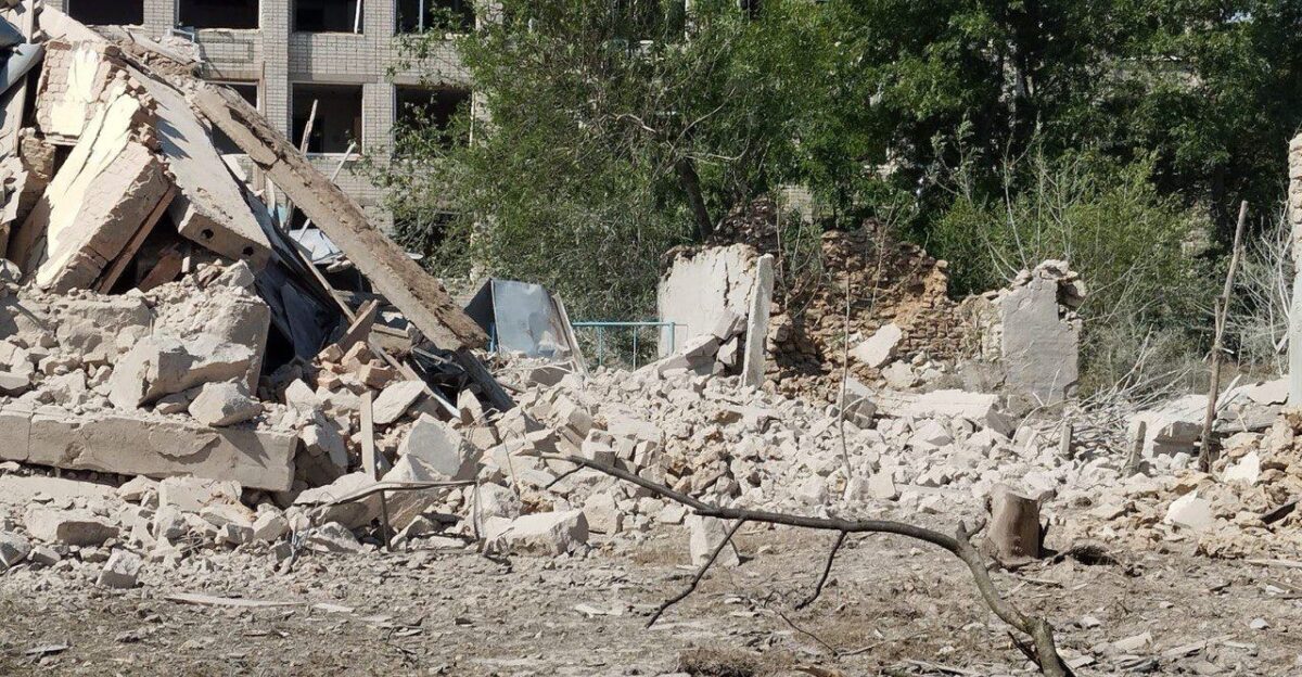School in the village Odradokamianka of Kherson Oblast of Ukraine after Russian bombing on 1 June 2023