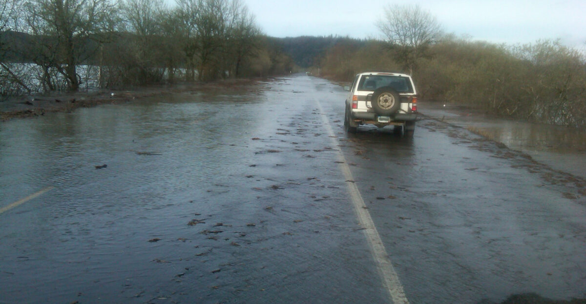 Oregon 42S in Coos County flooded on March 22 2012 Crews closed the highway to all traffic until the water receded