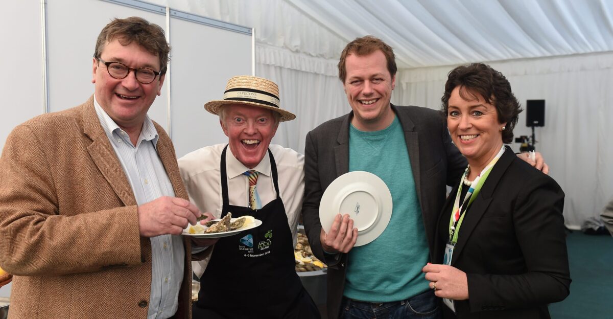 November 2014 Rowley Leigh Cookery Correspondent Financial Times Peter Caviston owner of Cavistons Restaurant Dublin Tom Parker Bowles Food Editor Esquire Magazine and Margaret Jeffares founder of Good Food Ireland at the food stage during Day 2 of the 2014 Web Summit in the RDS Dublin Ireland Picture credit xxx SPORTSFILE Web Summit