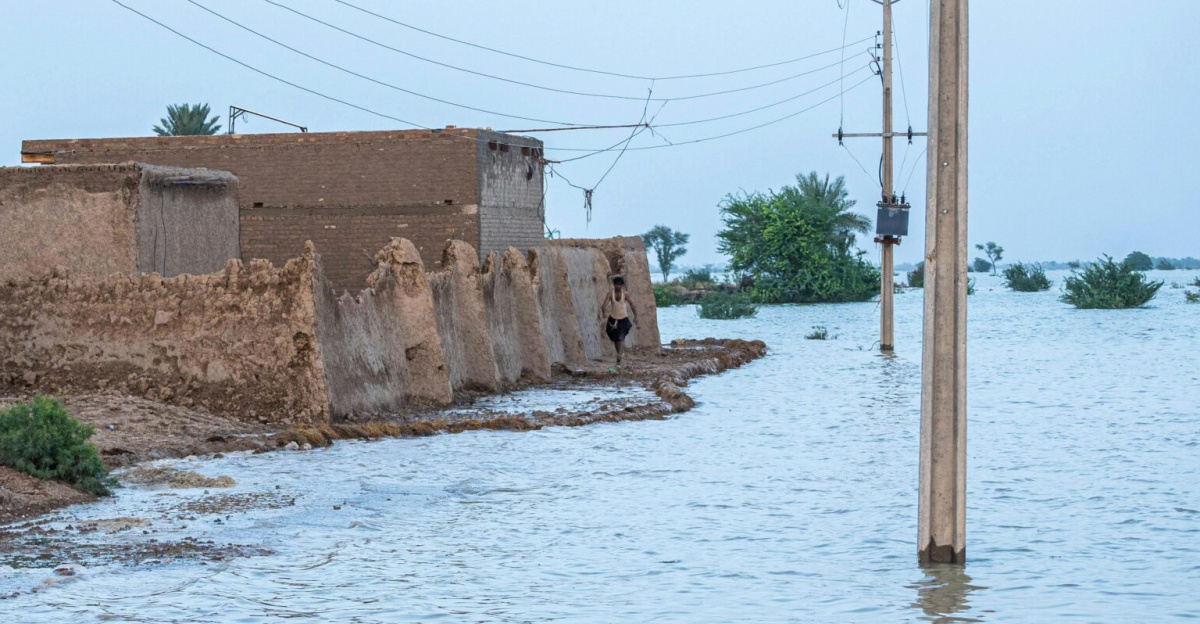 Flooding submerges rural houses in Gandakha, Balochistan, Pakistan.