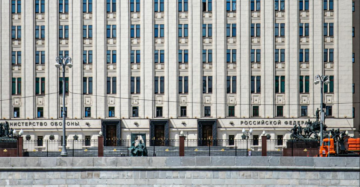 A detailed view of the Ministry building in Moscow showcasing classic Soviet architecture