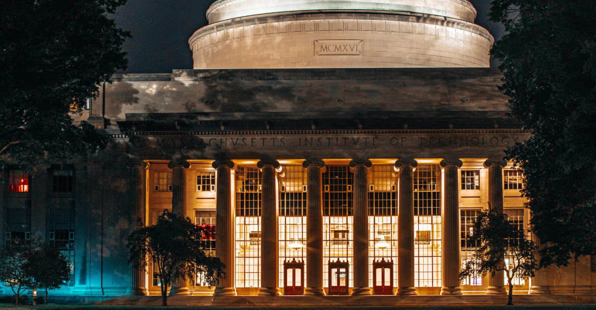 Stunning nocturnal view of the iconic MIT Great Dome in Cambridge, Massachusetts.