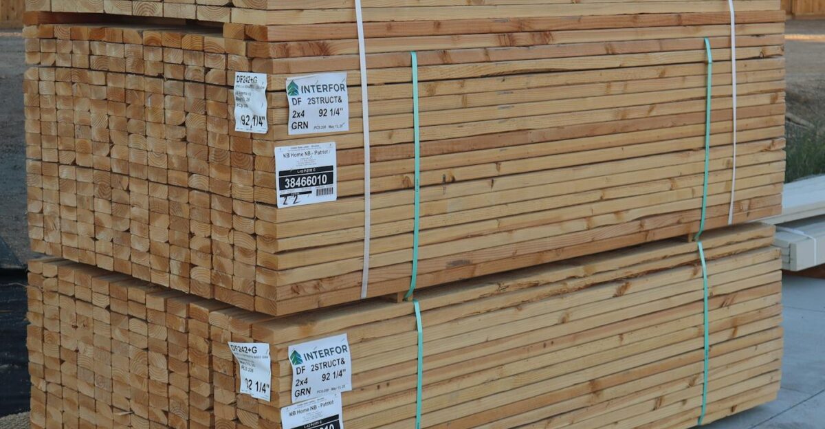 Neatly stacked lumber ready for home construction in Elk Grove CA