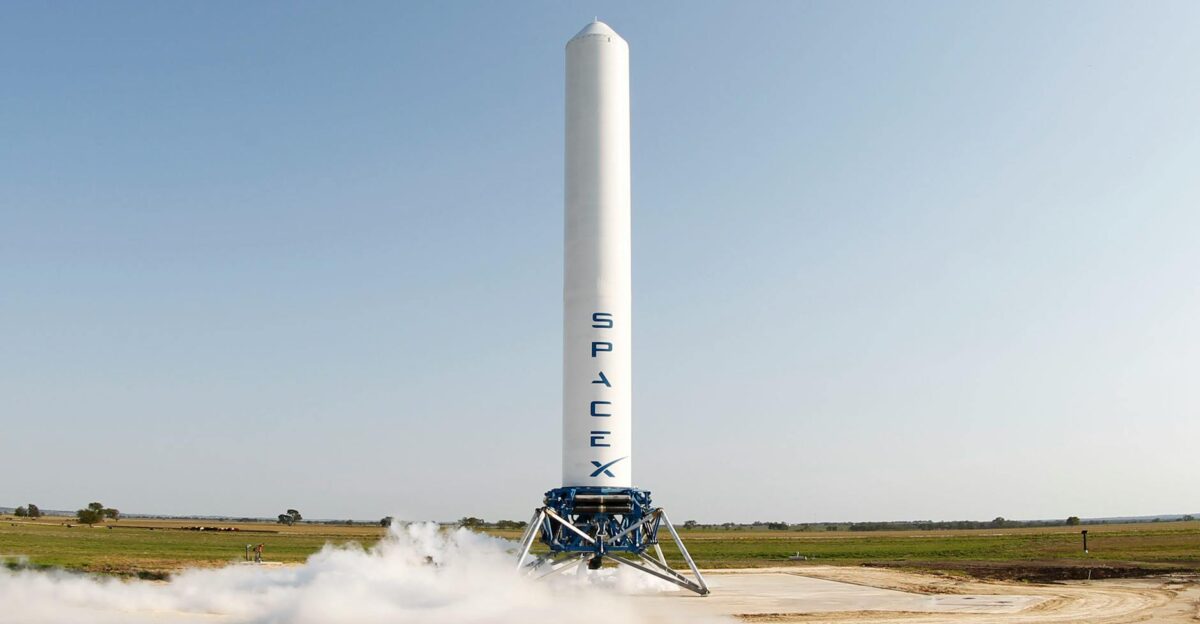 A SpaceX rocket prepares for launch in a rural landscape capturing a sense of technological advancement