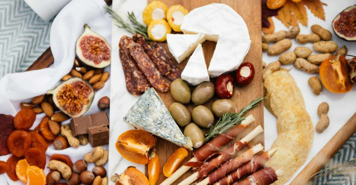An inviting charcuterie board featuring assorted cheeses, fruits, nuts, and cured meats, perfect for gourmet gatherings.