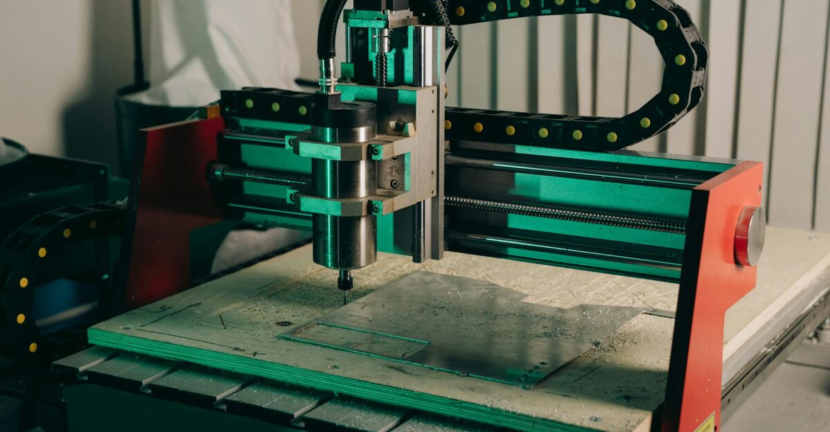 Close-up of a CNC machine in action in an industrial setting