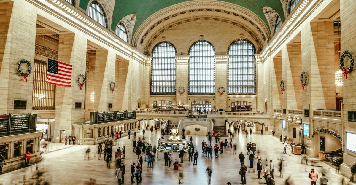 Bustling interior view of Grand Central Terminal with commuters and iconic architecture