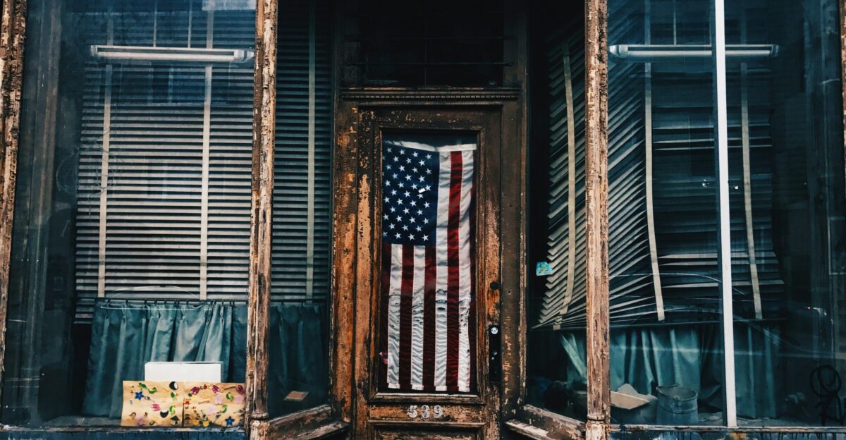 American flag in building