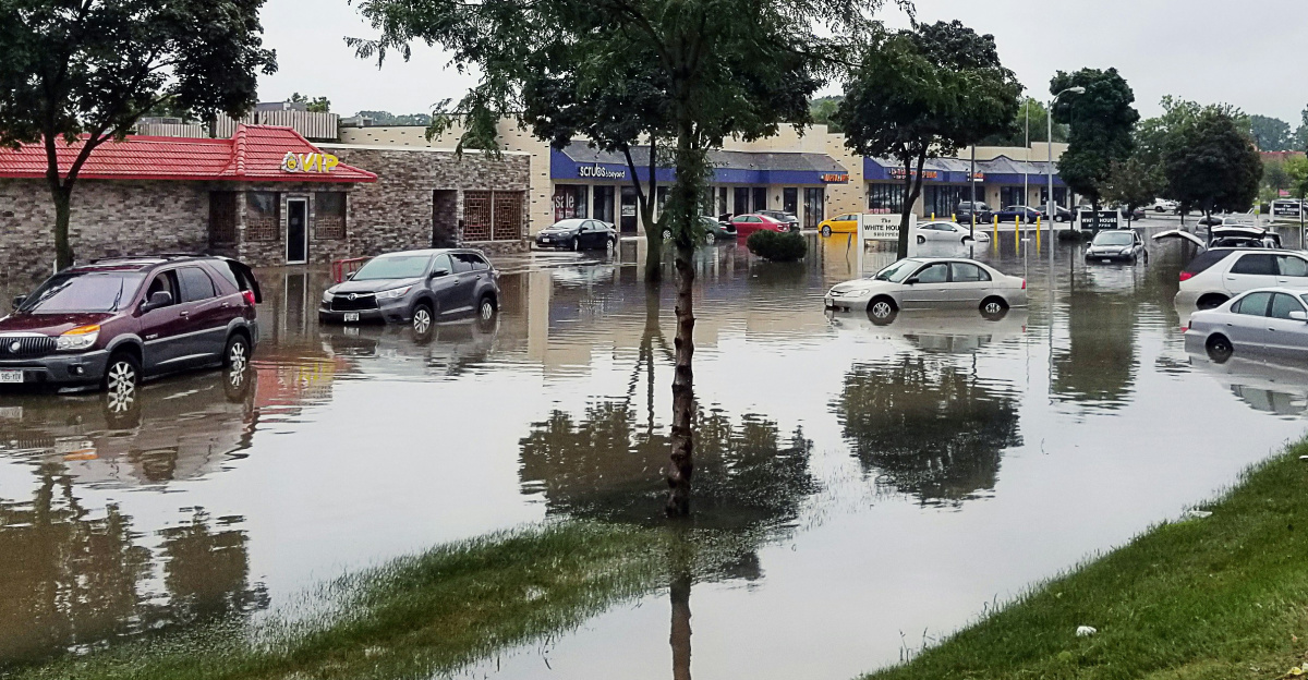 cars on flooded street