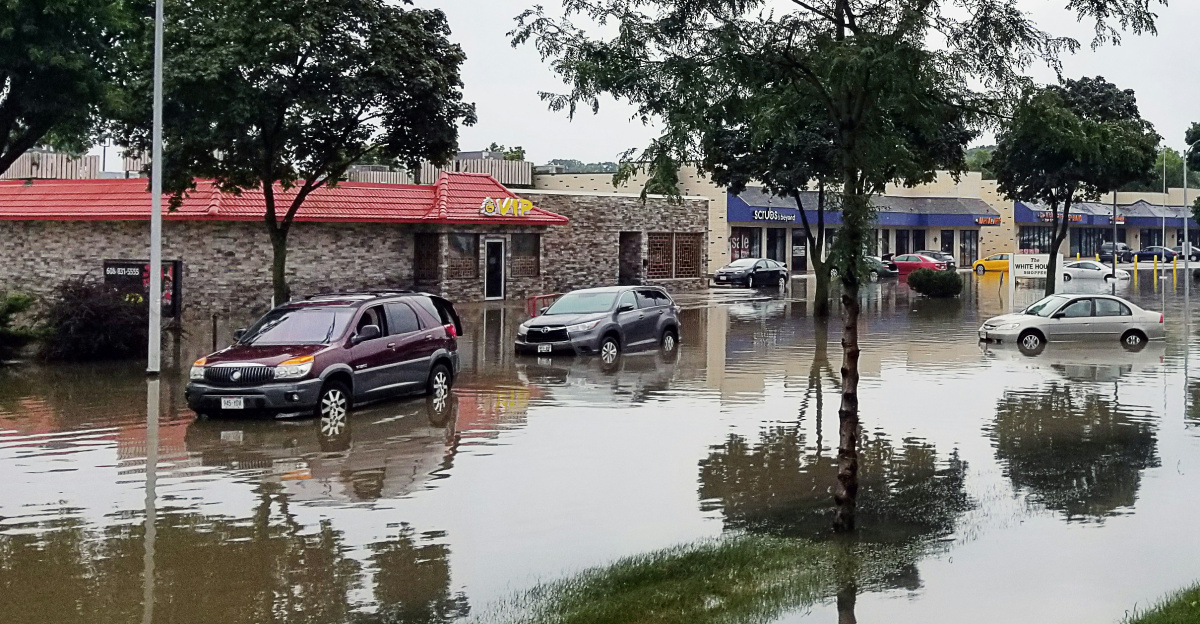 cars on flooded street