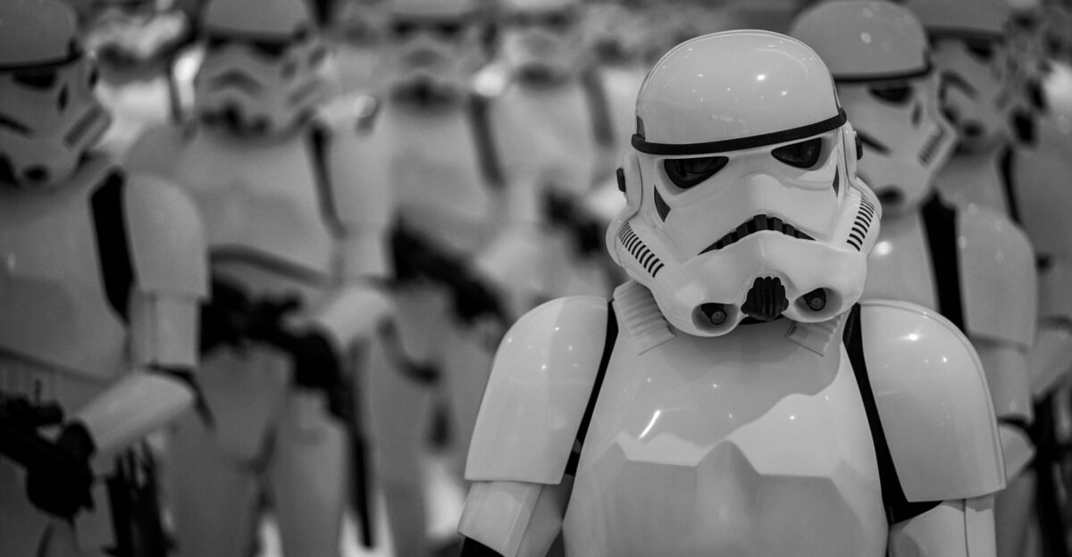 selective focus photography of Star Wars Stormtroopers