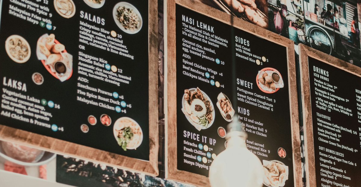 black and brown menu display