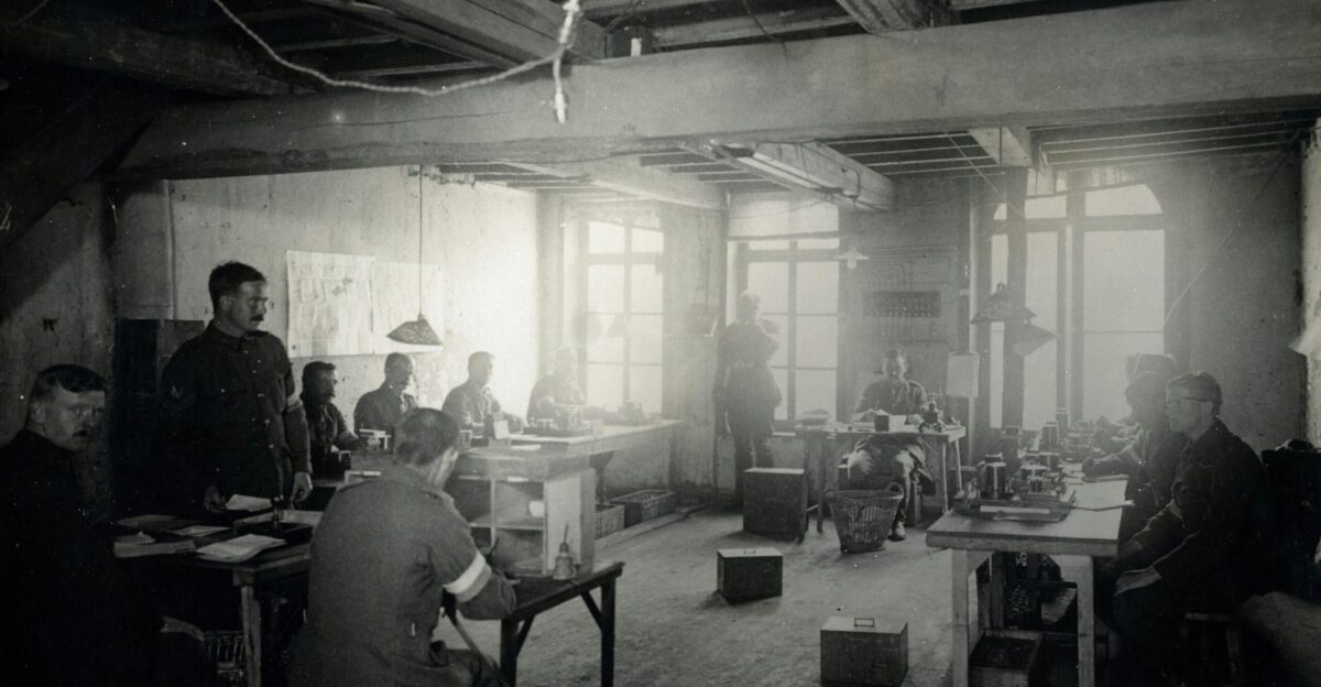 grayscale photography of French town in Merville