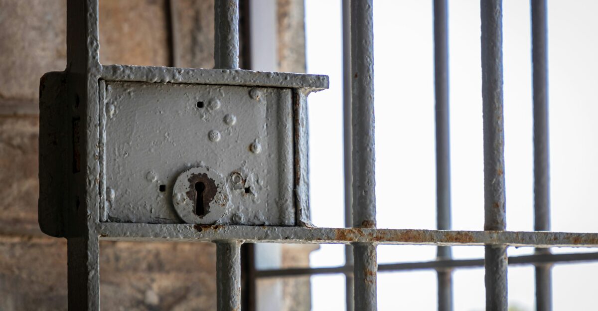 closeup photography of gray metal gate keyhole
