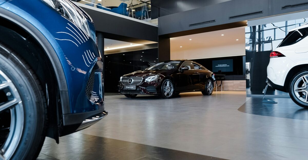 black and blue car in a building