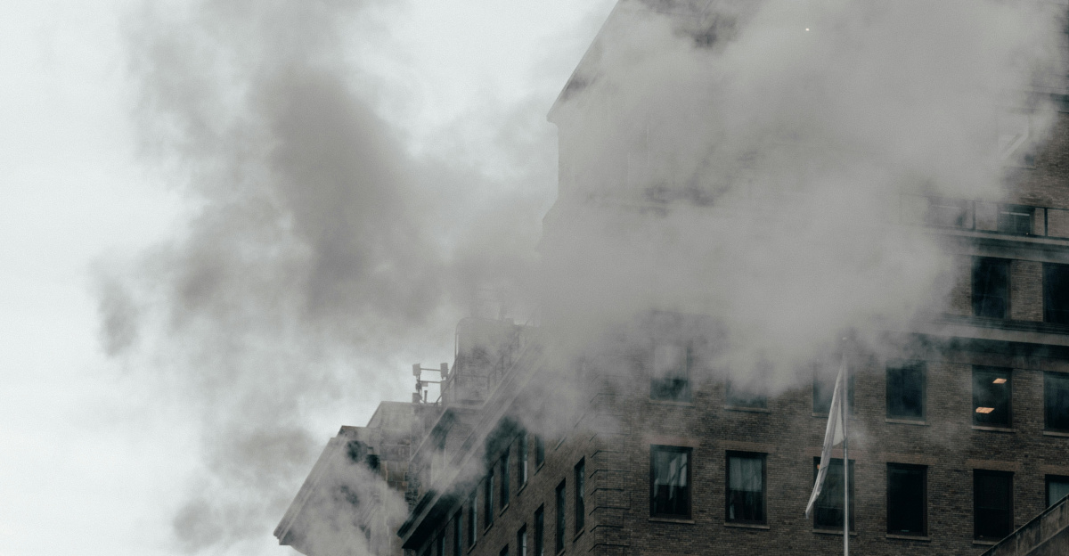 white smoke coming out from building