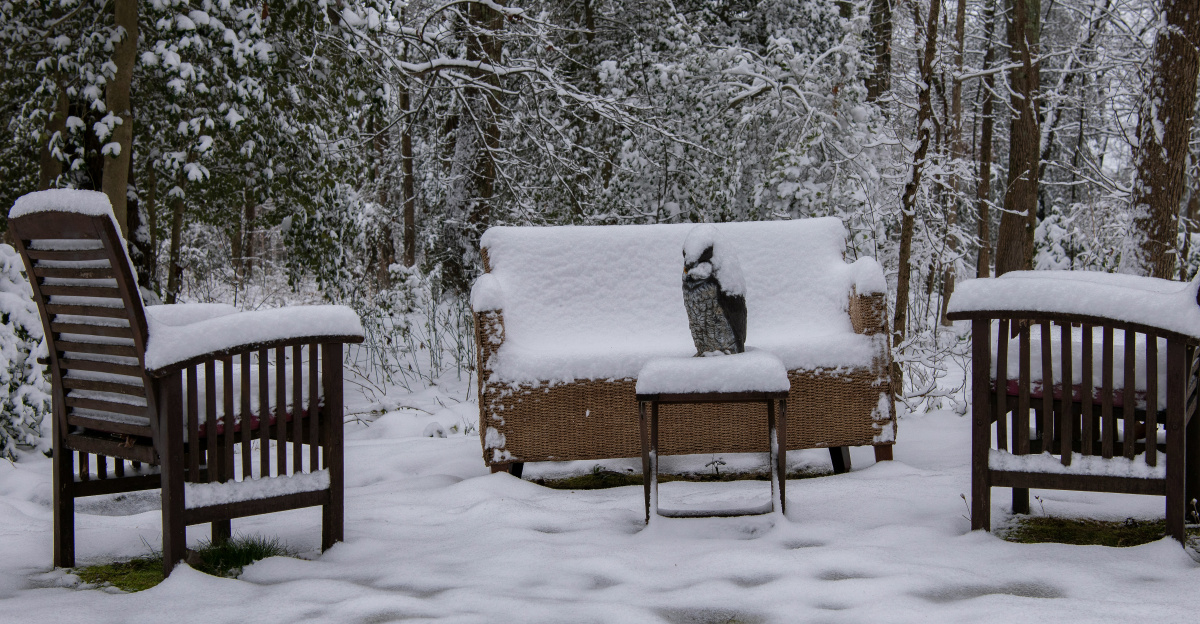 brown wooden bench covered with snow