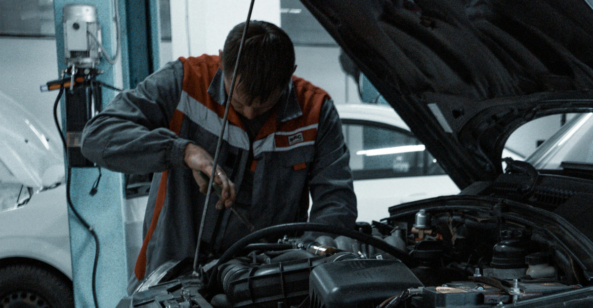 black suv in a garage