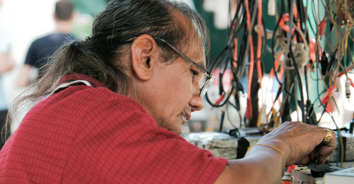 woman in red and white stripe shirt wearing eyeglasses