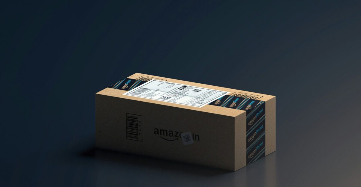an amazon box sitting on top of a table