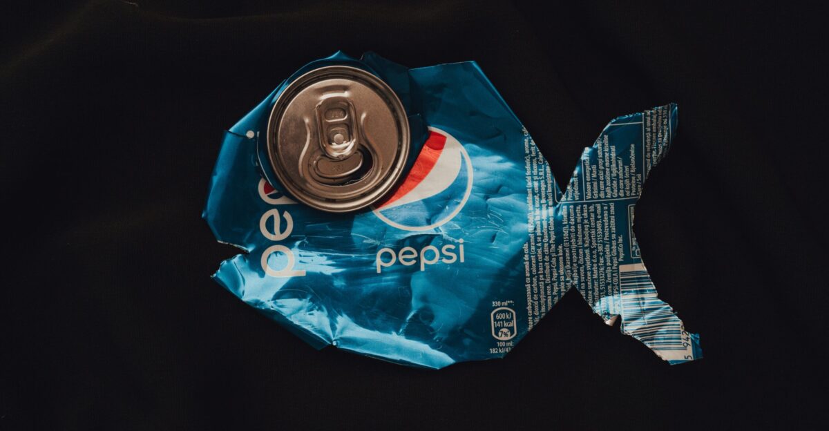 a can of pepsi sitting on top of a plastic bag