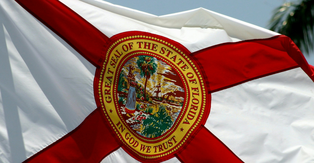 the flag of the state of florida flying in the wind