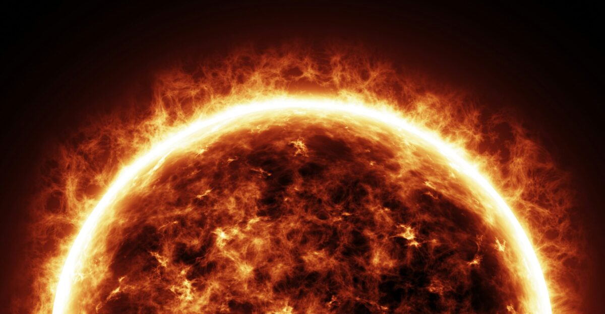 a bright sun is shown in the dark sky