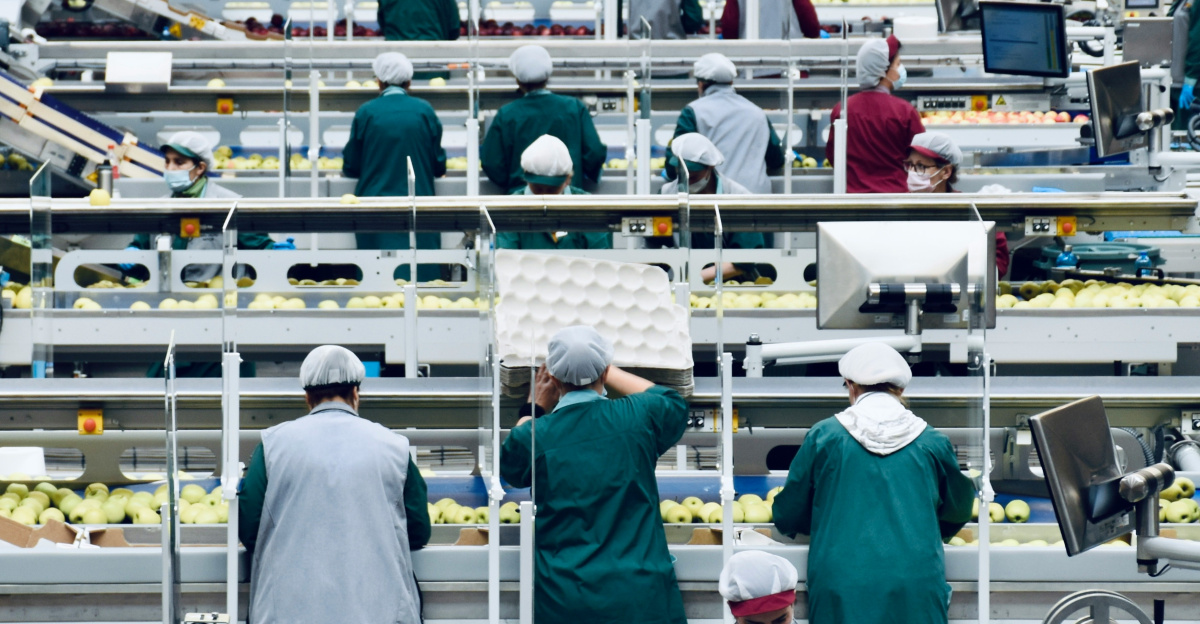 a group of people in a factory