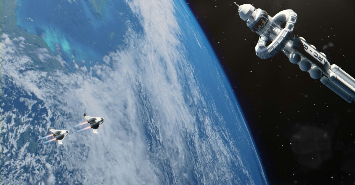 an artist s rendering of a space station in orbit