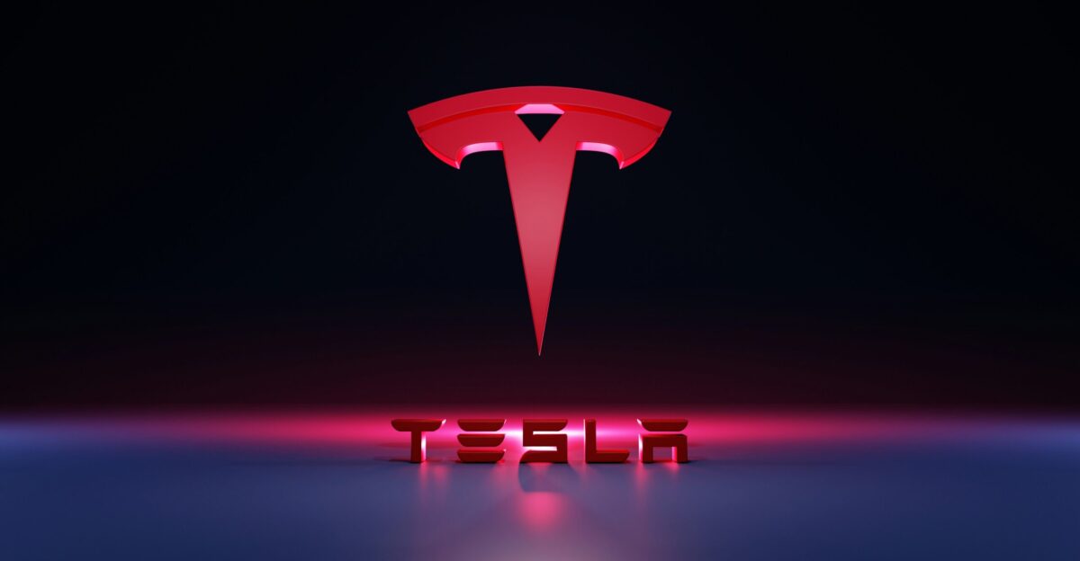 a red logo with a black background