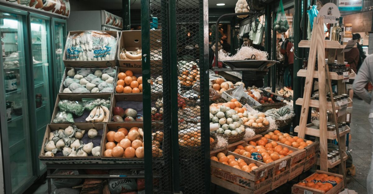 a market with fruits and vegetables