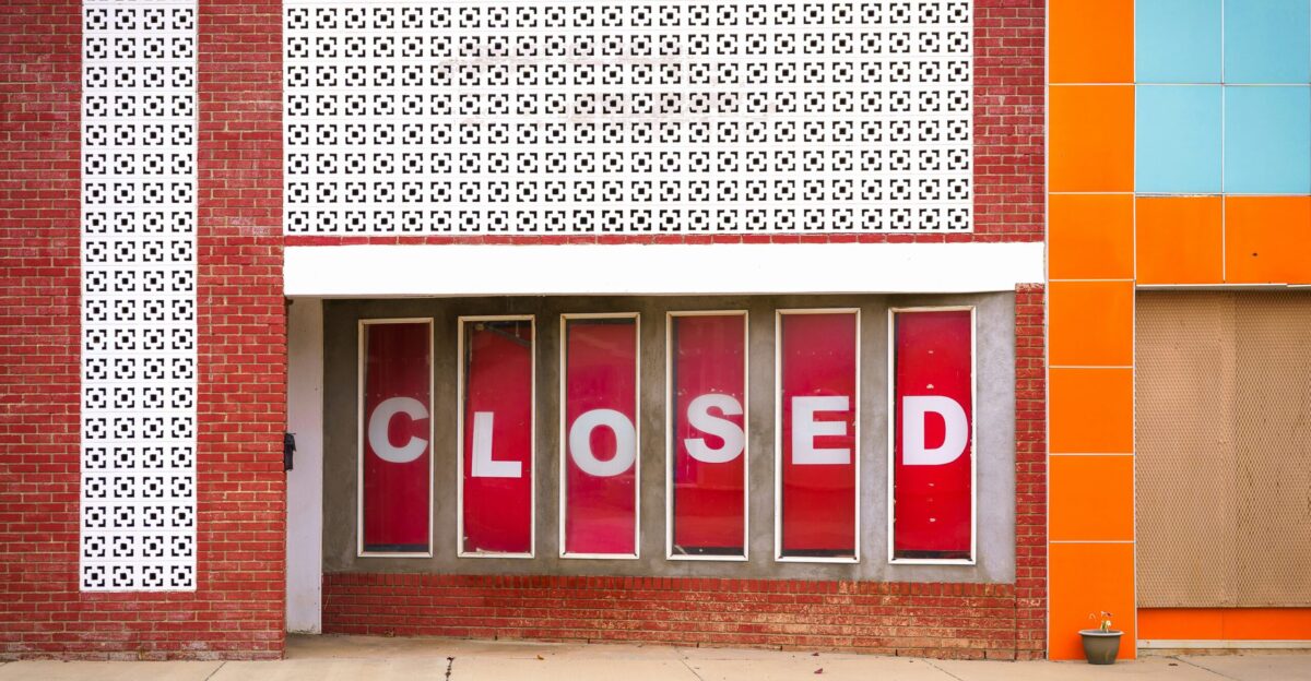 a building with a sign on the door