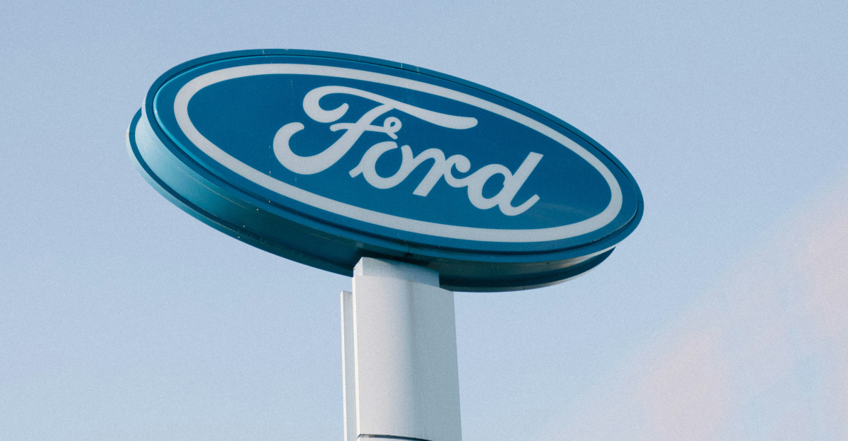 a ford sign is shown against a blue sky