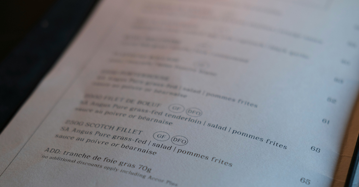 a close up of a menu on a table