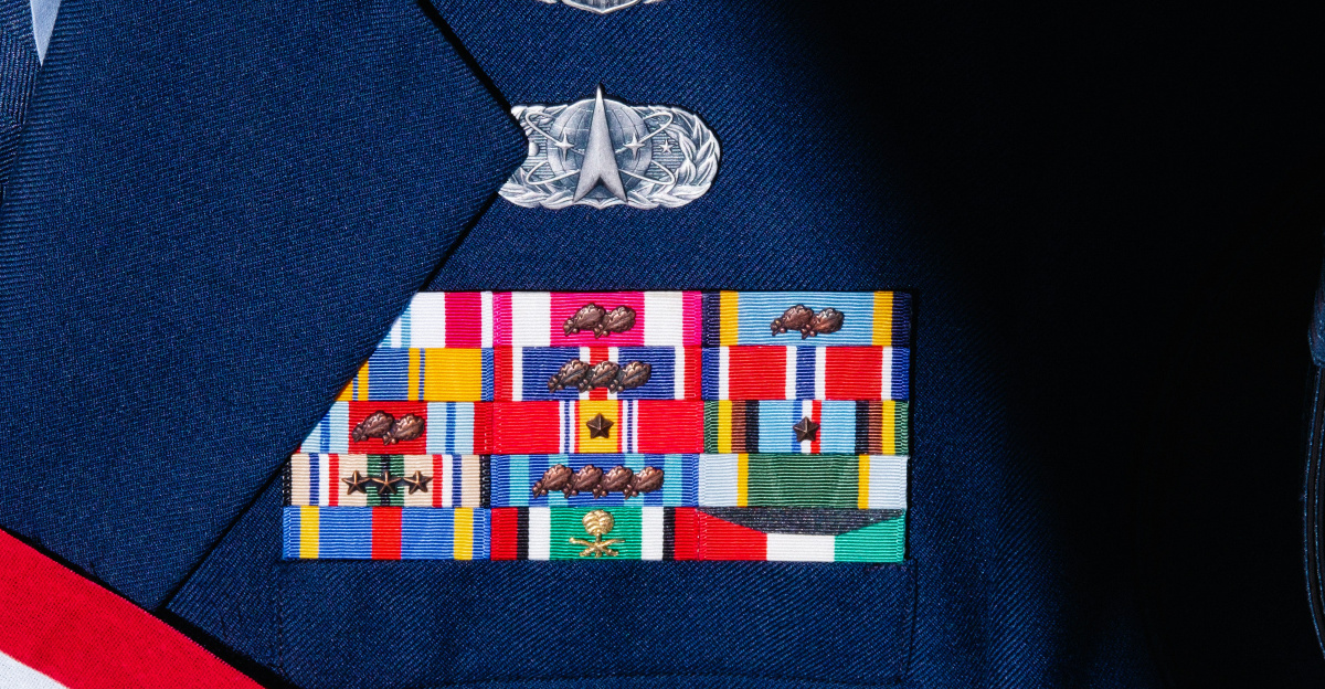 a close up of a military uniform with a flag