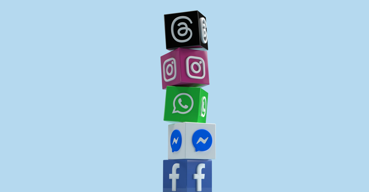a stack of colorful blocks with social icons on them