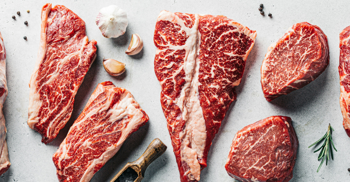 a group of raw meats on a table