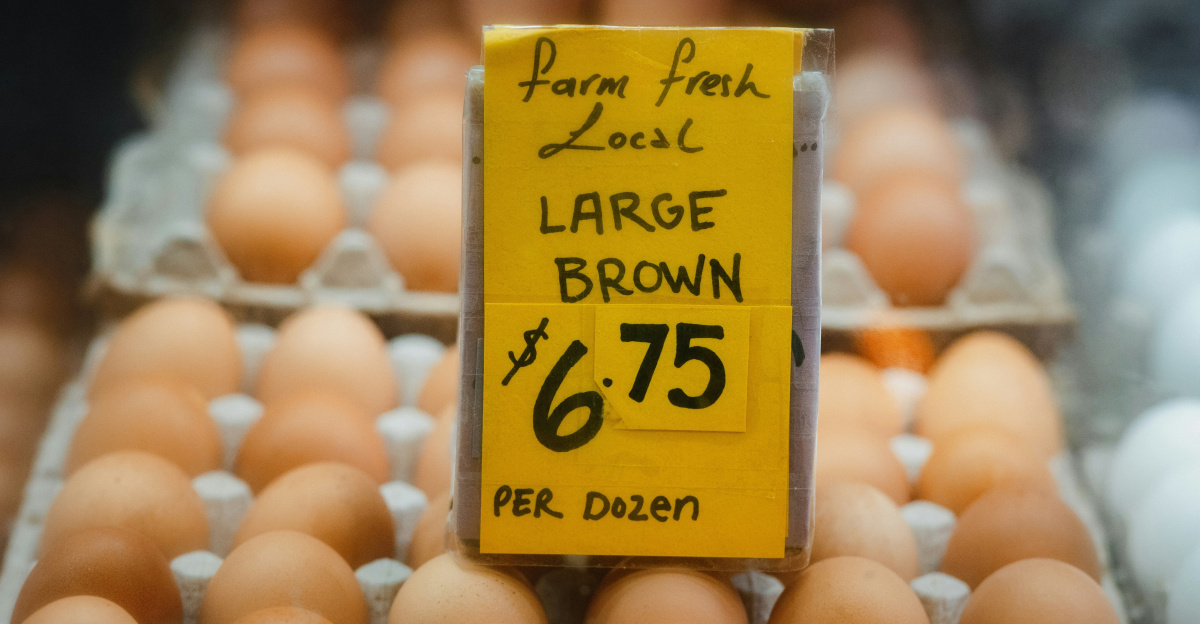 a bunch of eggs are for sale in a store