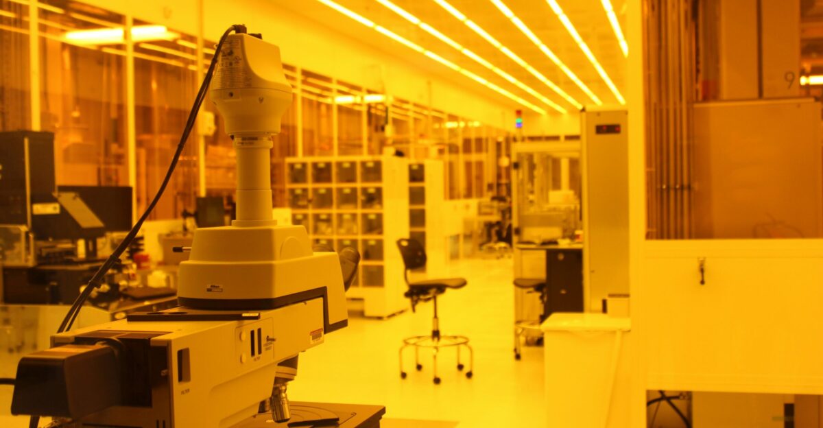 a lab with a microscope and other equipment