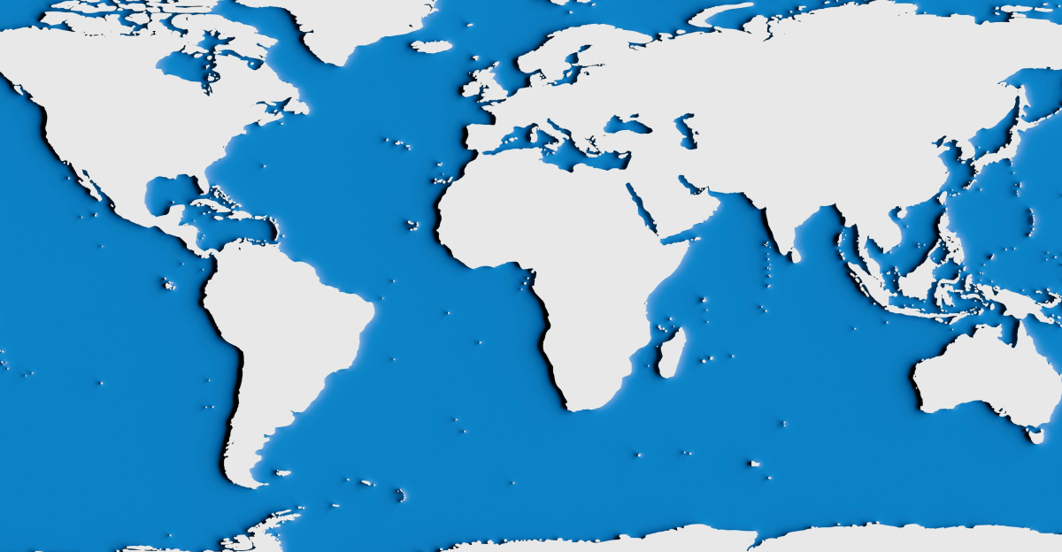 a blue and white map of the world