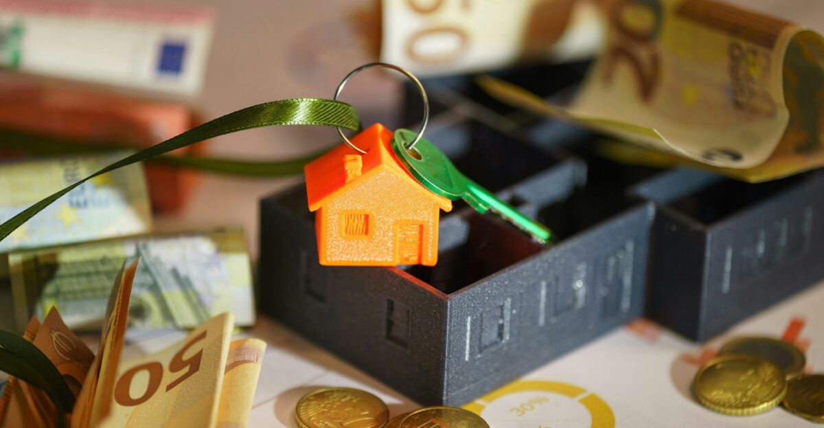 A small house on top of a pile of money