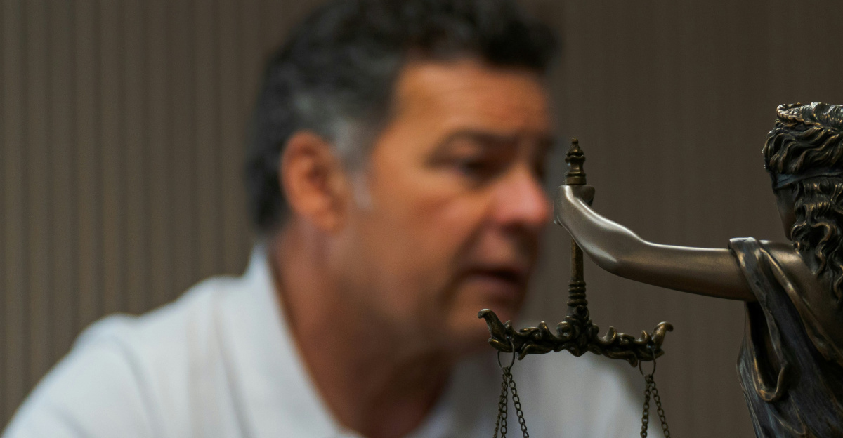A man sitting at a table in front of a statue