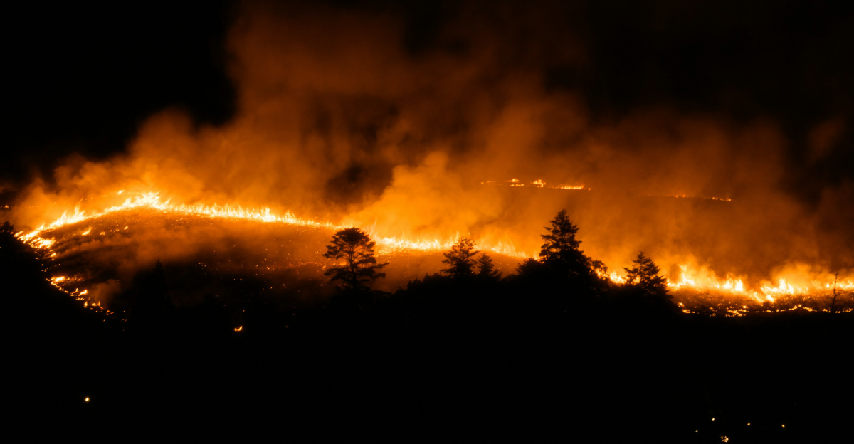 A large fire blazing in the night sky